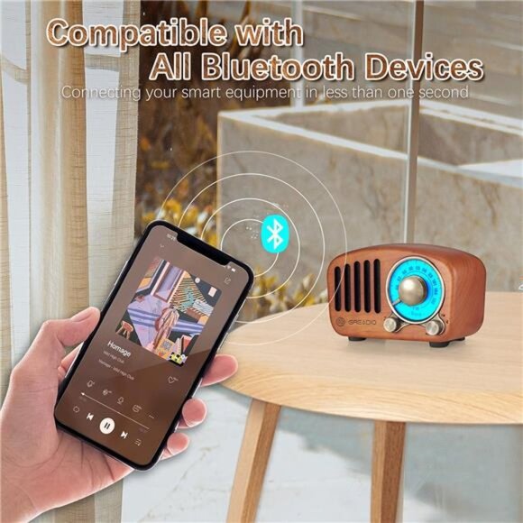 Vintage Radio Retro Bluetooth Speaker- Greadio Cherry Wooden FM Radio - Picture 6 of 6